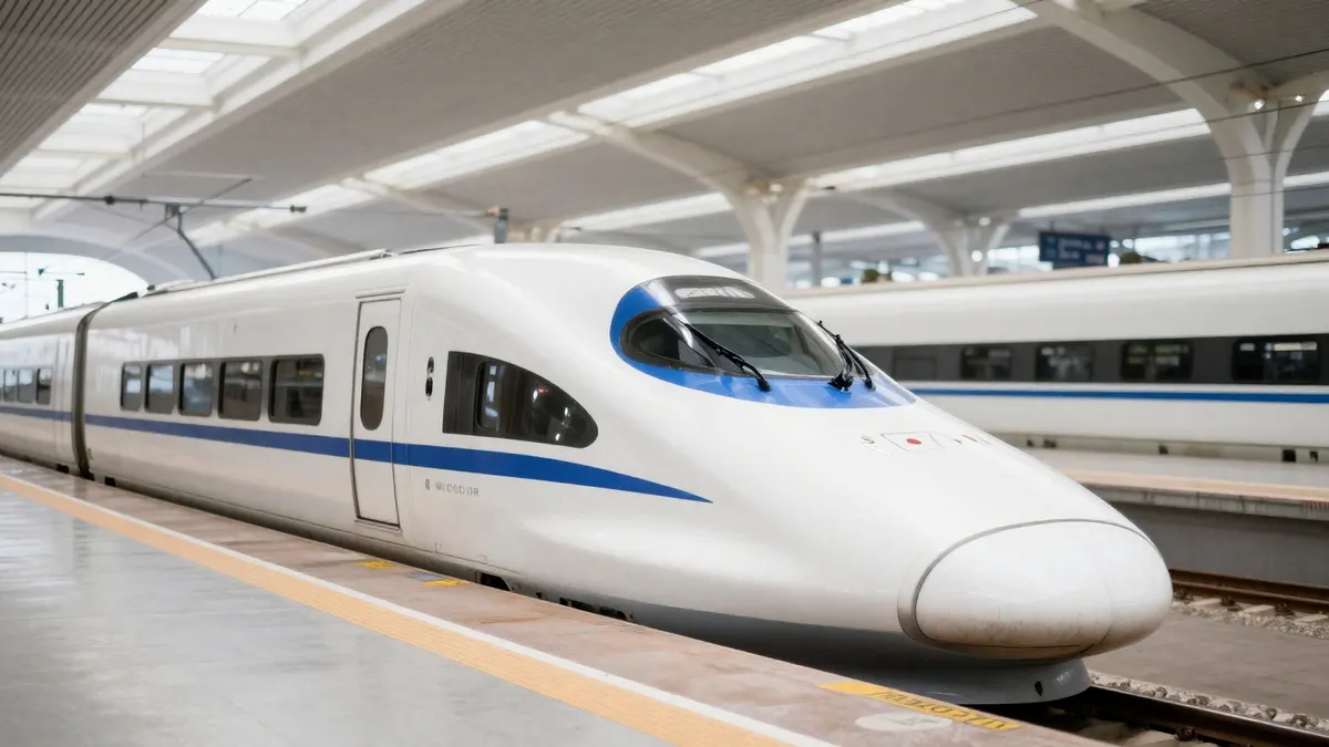 A white high-speed train at a modern station platform