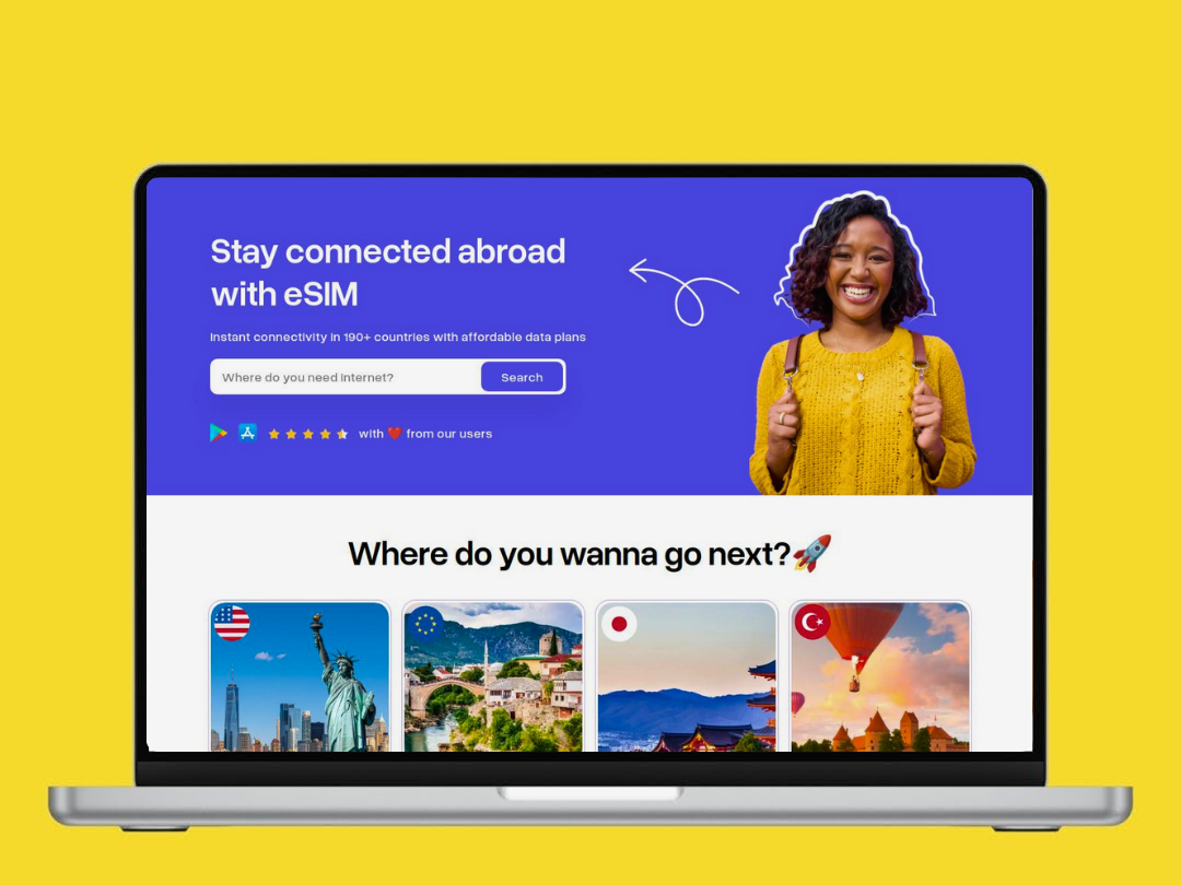 ICY SIM best travel esim open on a Laptop