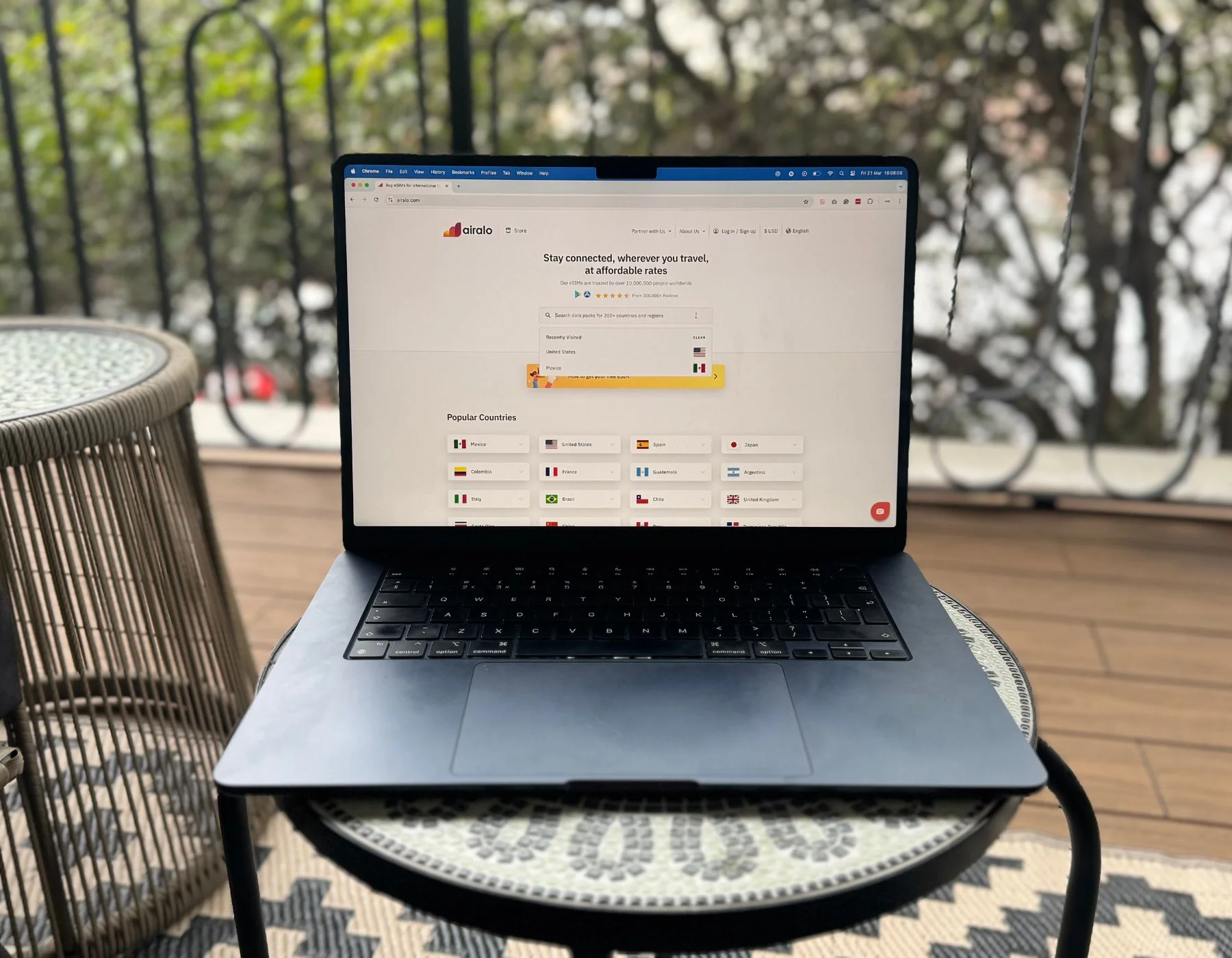 Airalo travel esim  website open on a Laptop
